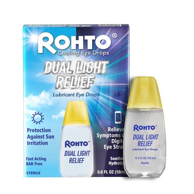 Rohto® Dual Light Relief hydrating eye drops has set a new standard in eye care. Unlike traditional eye drops, Dual Light Relief features a unique blend of proprietary ingredients designed to soothe eyes from irritation caused by the sun and digital screens. Perfect for today's digital age and active lifestyles, this innovative eye drop is more than just a solution for dry eyes – it's an essential component of modern eye care.