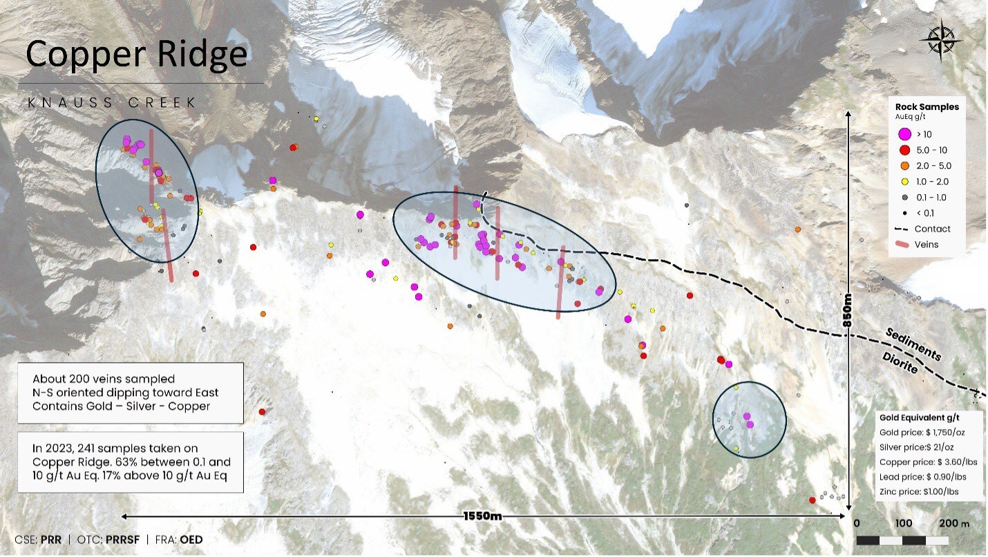 Figure 1. Copper Ridge zone with targeted drill areas. (CNW Group/Prospect Ridge Resources Corp.) Figure 1. Copper Ridge zone with targeted drill areas. (CNW Group/Prospect Ridge Resources Corp.)