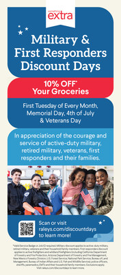 Military & First Responder Discount Days: 10% Off Your Groceries - First Tuesday of Every Month, Memorial Day, 4th of July & Veterans Day