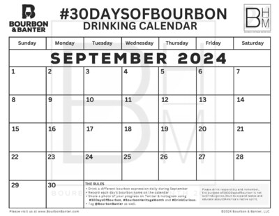 Bourbon & Banter 30 Day of Bourbon Challenge September 2024 Calendar