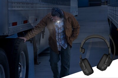 Premium, purpose-built trucking headsets offer Active Noise Cancellation, a built-in LED flashlight and up to 60 hours of continuous talk time.