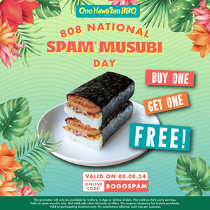 Celebrate National Spam Musubi Day on 08/08 at Ono Hawaiian BBQ