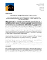 Filo Announces Closing of C$115 Million Private Placement (CNW Group/Filo Corp.)