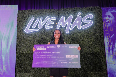 The top changemaker of the Taco Bell Foundation's Ambition Accelerator, Victoria Lamar, founder of Securing Degrees.