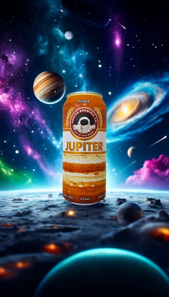 Paniza Brewing Jupiter Pilsner beer can with a space-themed background (CNW Group/Paniza Brewing Co. Inc.)