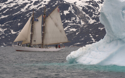 The Bowdoin sails past an iceberg in Disko Bay.