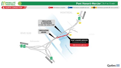 2. Pont Honoré-Mercier, du 9 au 12 août (Groupe CNW/Ministère des Transports et de la Mobilité durable)