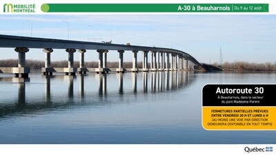 5. A-30 à Beauharnois, du 9 au 12 août (Groupe CNW/Ministère des Transports et de la Mobilité durable)