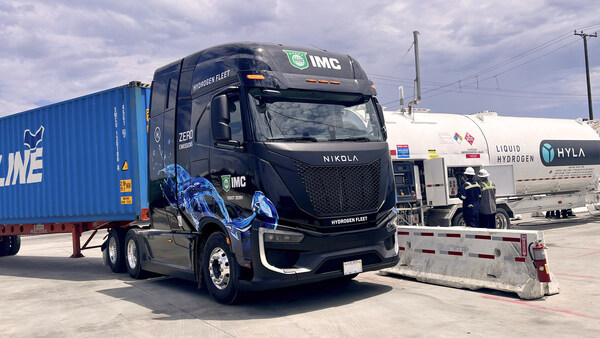 Nikola hydrogen fuel cell electric vehicle at HYLA station