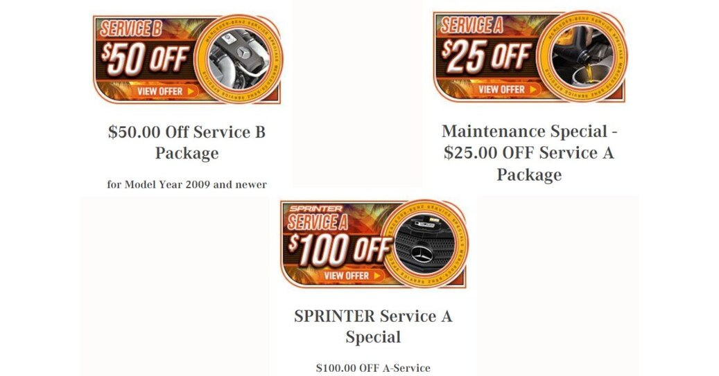 Mercedes-Benz of Arrowhead offers limited-time discounts on Class A and B maintenance and Sprinter van services