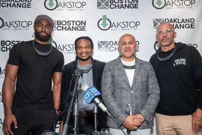 Jaylen Brown, Trevor Parham, Riz Shah, Jason Kidd at the XChange Announcement Press Conference