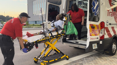 Patient Wanda Garrett arrives at the new South Florida Baptist Hospital after a four-mile ambulance ride.