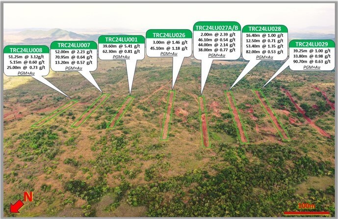 Figure 1: Arial View of Trenching in the Central Sector, with Assay Results (CNW Group/Bravo Mining Corp.) Figure 1: Arial View of Trenching in the Central Sector, with Assay Results (CNW Group/Bravo Mining Corp.)