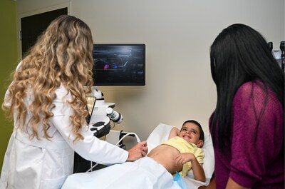 Dr. Lina Felipez, who leads the Intestinal Ultrasound Program at Nicklaus Children's Hospital, performs an intestinal ultrasound on a patient.