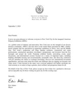 Welcome letter from Mayor of New York