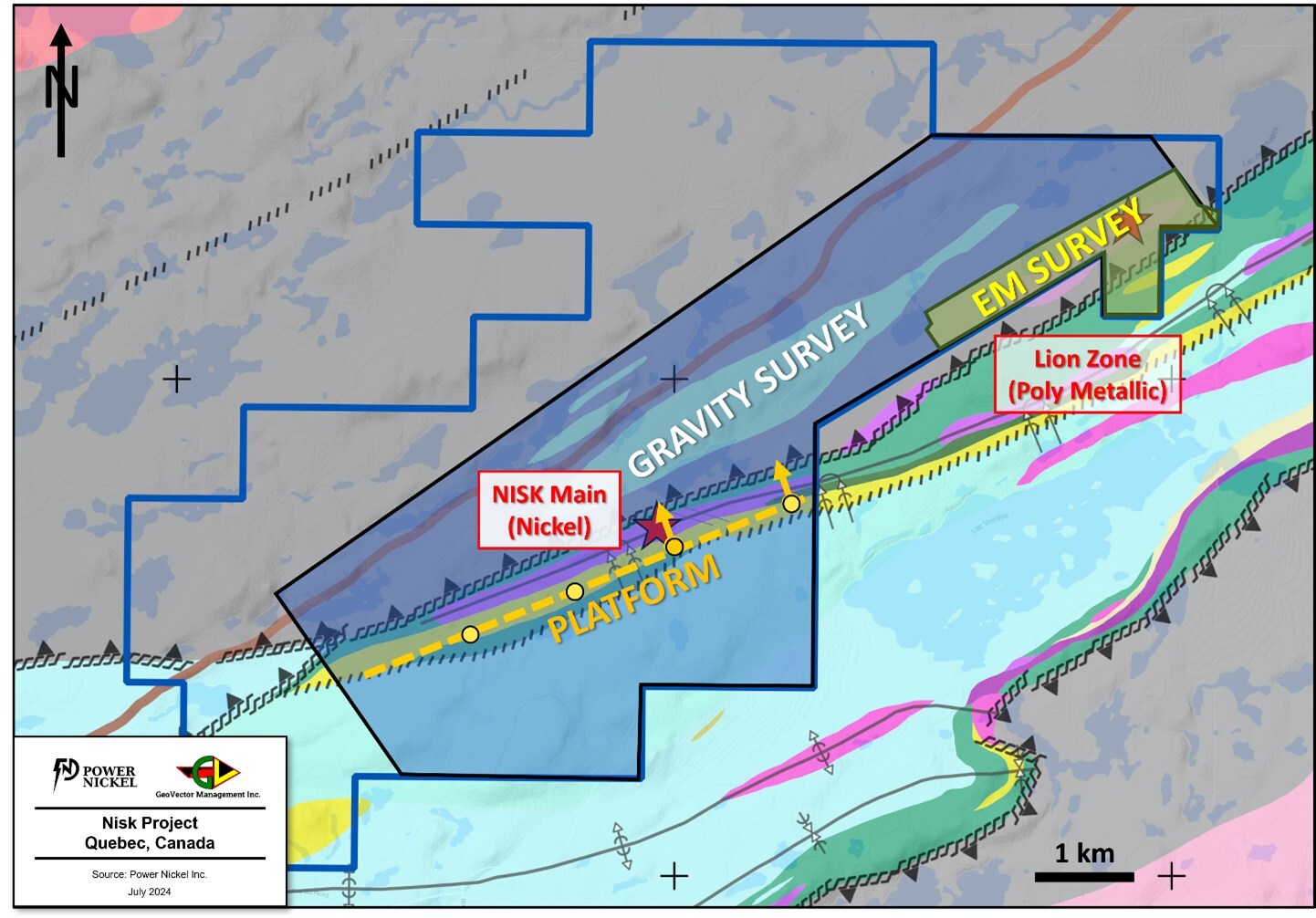 Figure 3: Plan view showing the extent of the ongoing ground-based geophysical surveys conducted at the Lion Zone.