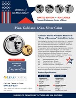 This limited-edition Abraham Lincoln coin from Lear Capital's Mount Rushmore series is crafted in pure gold and silver, honoring Lincoln's legacy of preservation.