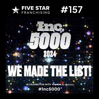 Five Star Franchising has been recognized as one of the fastest-growing private companies ranking No. 157 in the prestigious annual Inc. 5000.