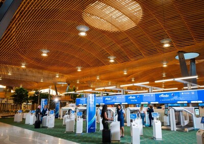 Portland International Airport's new terminal with Alaska Airlines' new automated bag drop for checked bags.