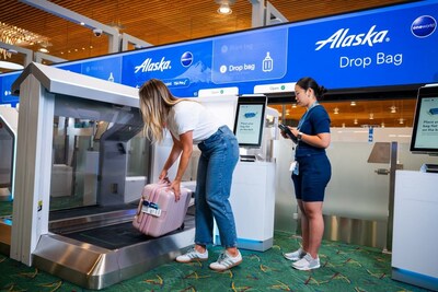 Portland International Airport's new terminal with Alaska Airlines' new automated bag drop for checked bags.