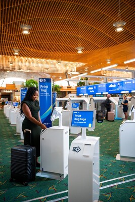 Portland International Airport's new terminal with Alaska Airlines' new automated bag drop for checked bags.