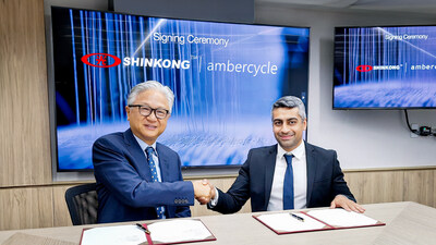 Shinkong Synthetics and Ambercycle came together for a signing ceremony in Taiwan. On the left is Chairman Eric T.Wu of Shinkong Synthetics and on the right is CEO of Ambercycle, Shay Sethi.