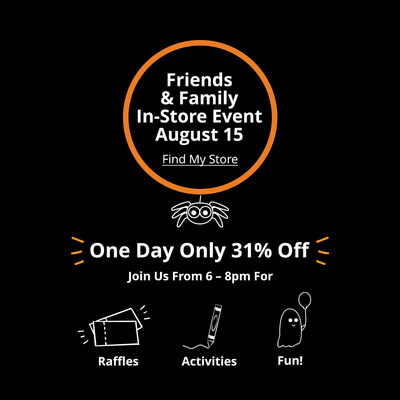 Party City Friends & Family In-Store Event on August 15, 2024 from 6:00 PM - 8:00 PM. 31% Off Entire In-Store Purchase. *Exclusions apply, see website for details.