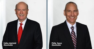 Dallas law firm Hallett & Perrin is boosting the firm’s real estate transactions expertise by adding experienced attorneys Cullen Aderhold and Philip Danze as shareholders.