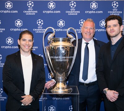 Steven Kalifowitz, Chief Marketing Officer, Crypto.com, Guy-Laurent Epstein, Marketing Director, UEFA, and Gilad Rodkin, EVP, Head of Global Business Development, Crypto.com in Warsaw, Poland on 14 August, 2024.