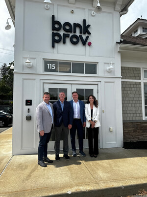 Celebrating Joel Gianninoto as NH Banker of the Year at BankProv's Bedford location: (L-R) Joe Kenney (EVP, Chief Lending Officer, BankProv), John Phelan (SVP, Director of Commercial Lending, BankProv), Joel Gianninoto (VP, Team Leader Business Banking, BankProv), and Laura Brown (VP, Bay Colony Development).