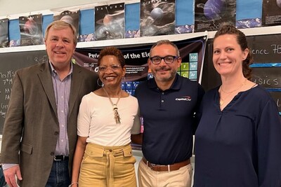 Michael Wetmore, Shelby Jackson, Jorge Garzon, and Alicia D. Whitworth visit a Virginia middle school to excite students about a career in accounting. Photo courtesy of Greater Washington Society of CPAs.