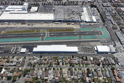 Hawthorne Municipal Airport (HHR) -- located in Hawthorne, CA -- viewed from above.