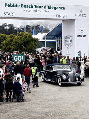 Todd Blue begins 2024 Pebble Beach Tour D'Elegance 17-mile drive in his 1956 Mercedes-Benz 300 SC Cabriolet. Photo Credit: LAPIS