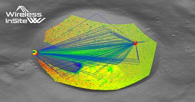 Wireless InSite simulation of coverage and multipath in a lunar crater.