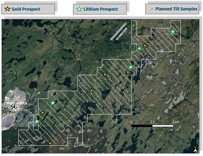 Planned Till Sampling Grid at Troilus East Project (CNW Group/Comet Lithium Corporation)