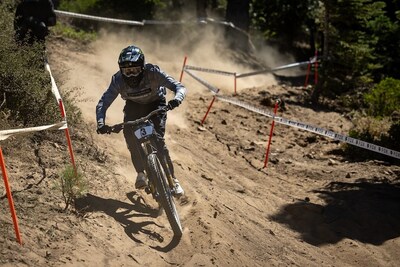Monster Army Rider Austin Dooley from Riverside, California, Takes First Place in the Pro Men Division at the Monster Energy Pro Downhill Competition at Snow Summit in Big Bear Lake.