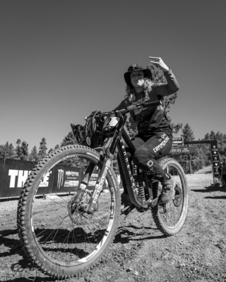 Monster Army Rider Erice van Leuven from New Zealand Takes First Place in the Pro Women Division at the Monster Energy Pro Downhill Competition at Snow Summit in Big Bear Lake.