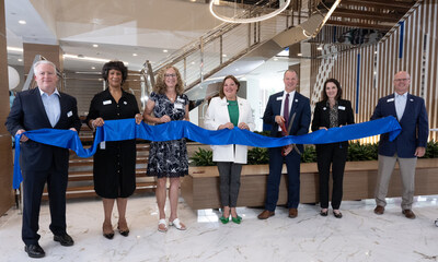 Leaders from Comerica Bank, Greater Farmington Chamber of Commerce and City of Farmington Hills take part in the official ribbon-cutting ceremony of Comerica’s new Great Lakes Campus in Farmington Hills, Michigan, on Tuesday, Aug. 20.