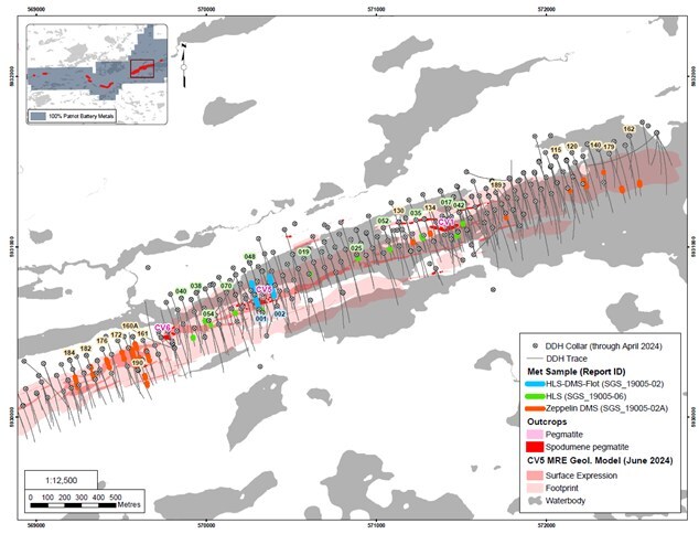 Figure 36: Metallurgical Drill Core Map for CV5 (CNW Group/Patriot Battery Metals Inc.)