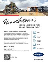 Mattamy Homes is thrilled to announce the grand opening of Helen Lavender Park, a new public park in the Hearthstone community of Sherwood Park, Alberta. The park, named in honour of local community member Helen Lavender, will officially open Sunday, August 25, 2024, from 11:00 a.m. to 2:00 p.m. (CNW Group/Mattamy Homes Limited)