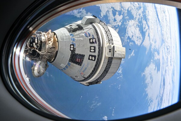 Boeing’s Starliner spacecraft that launched NASA’s Crew Flight Test astronauts Butch Wilmore and Suni Williams to the International Space Station is pictured docked to the Harmony module’s forward port.