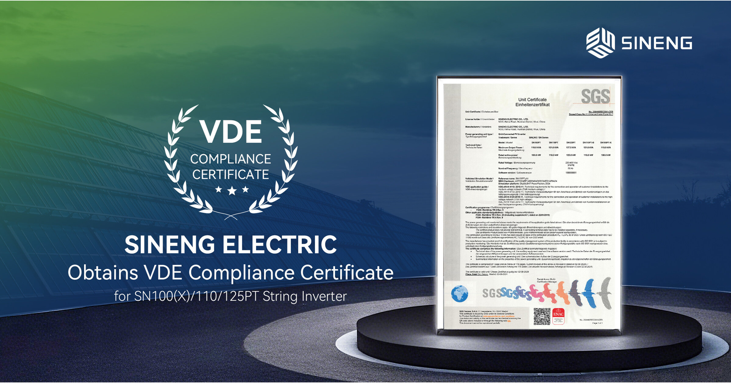 Sineng Electric erhält VDE-Zertifikat für String-Wechselrichter SN100(X ...