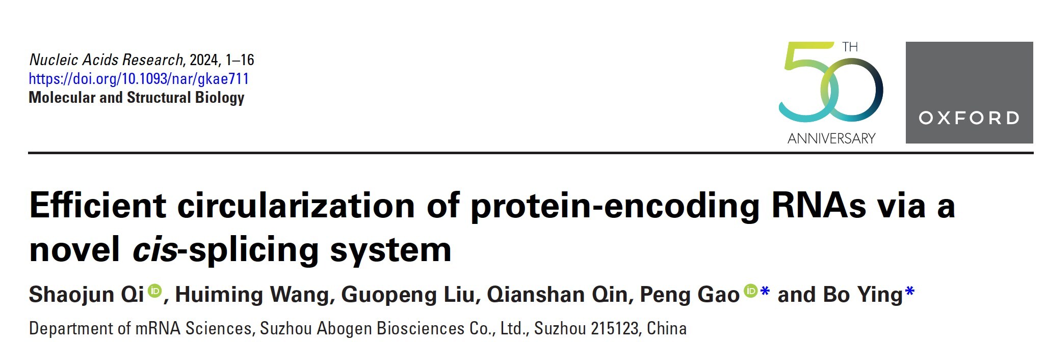 Abogen announced development of Cis-System-based circular RNAs