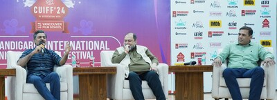 Actor, writer & director Rohit Tiwari addressing audience during the two-day Chandigarh University International Film Festival 2024; organized by Chandigarh University at Gharuan campus.