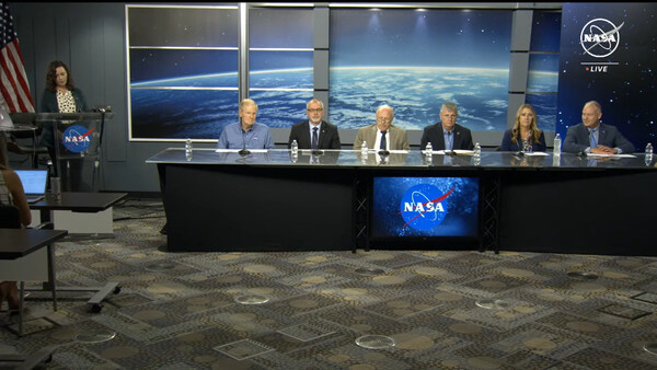 NASA Administrator Bill Nelson and leadership host a live news conference on Saturday, Aug. 24, at the agency's Johnson Space Center in Houston to give a status update about NASA's Boeing Crew Flight Test. Credit: NASA