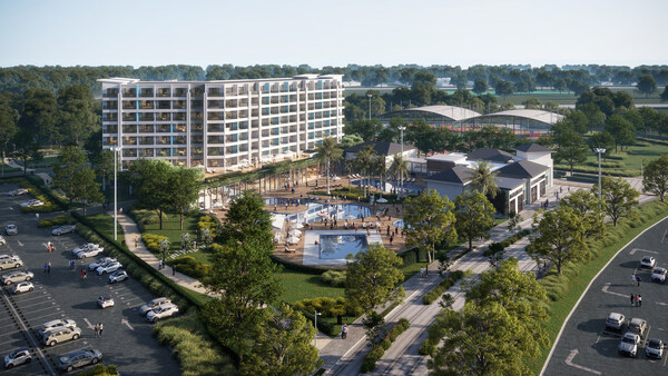 Shown, a rendering of the planned hotel component of the $200 million mixed-use development adjacent to Monmouth Park (Credit: Minno & Wasko Architects and Planners)