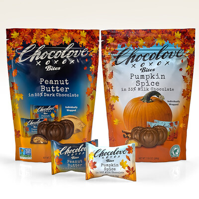 Chocolove Pumpkin-Shaped Chocolate Bites in Peanut Butter and Pumpkin Spice.