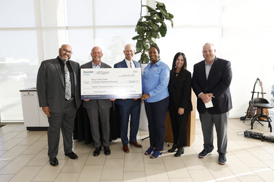 (left to right) Sam Labib, general manager, Ontario Hyundai, Michael Orange, vice president, west sales and vehicle operations, Hyundai Motor America, RJ Romero, president, Ontario Hyundai, Montrice Shabete, chief operating officer, Boys & Girls Clubs of Greater Redlands-Riverside, Valerie Romero, executive vice president, Ontario Hyundai, Chad Filiault, general manager, western region, Hyundai Motor America in Ontario, Calif. on August 28, 2024 (Photo/Hyundai)