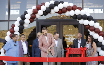 Furniture Row Ribbon Cutting Ceremony. Robb Chiles, Director of Operations and Investor Relations, Jefferson County Economic Development Corporation.
Bob Hibbard, President and CEO, Precision Contractors.
Ray Marshman, National Sales Manager, Denver Mattress Co.
Tim Visser, President, Furniture Row.
Joe Sparks, General Manager, Denver Mattress Co.
Bill Smith, General Manager, Furniture Row.
Erin Acheson, Vice President West Metro Chamber of Commerce.