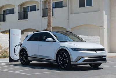 The 2025 Hyundai IONIQ 5 Limited is photographed at a Tesla charger in Buelton, Calif., on Aug. 26, 2024.